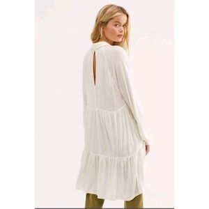 Free People Sz S Tiered Best Girl Button Long Sleeve Tunic Dress in Ivory